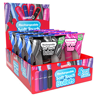 Screaming O Soft Touch Rechargeable Bullets in candy bowl 24-Assorted